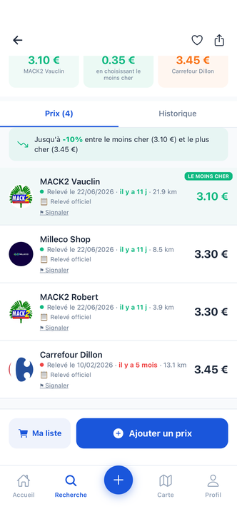 Comparaison des prix par magasin